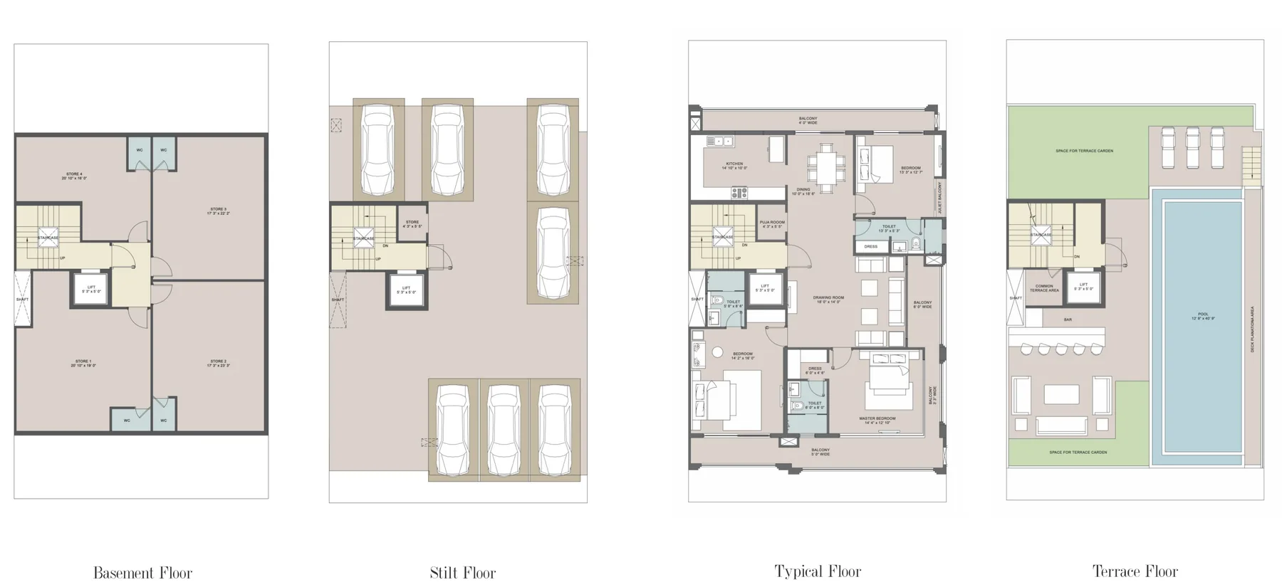 Central Park The Orchard 3 BHK floor plan Type 2 with private terrace swimming pool, carpet area 1455 sq ft