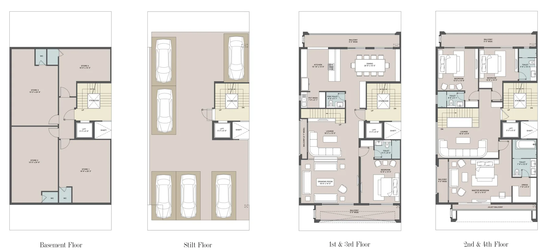 Central Park The Orchard 4 BHK duplex floor plan Type 1B, carpet area 2671 sq ft over two levels